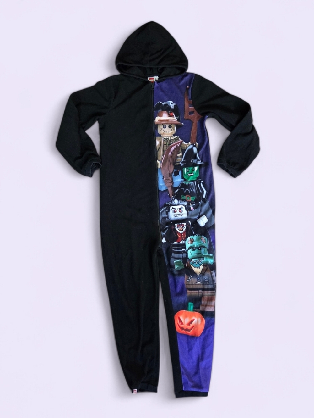 Black Kids Halloween Lego Character Onesie with Purple Panel
